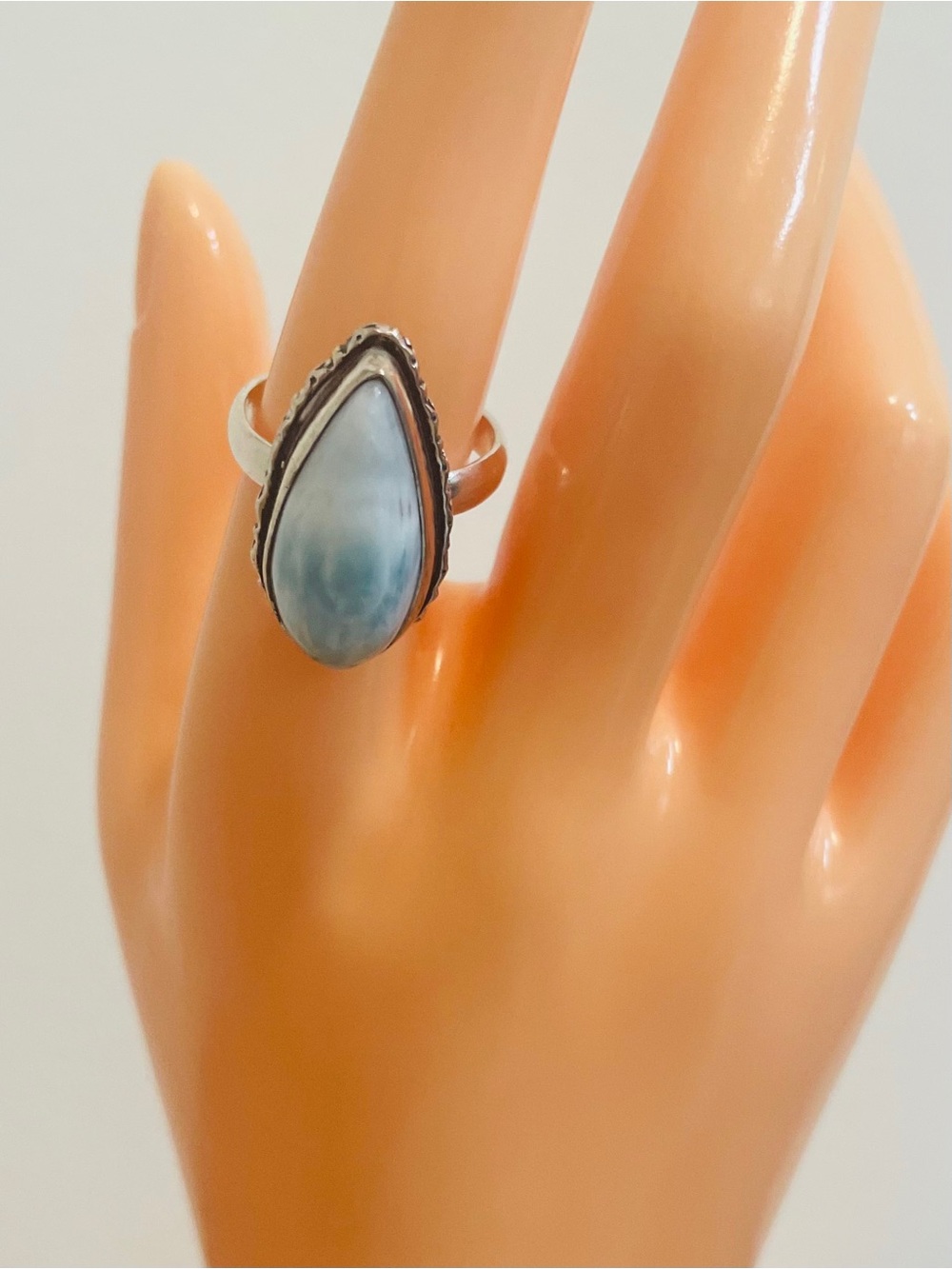Genuine Larimar Sterling Silver Plated Teardrop Ring NWOT - Picture 5 of 10